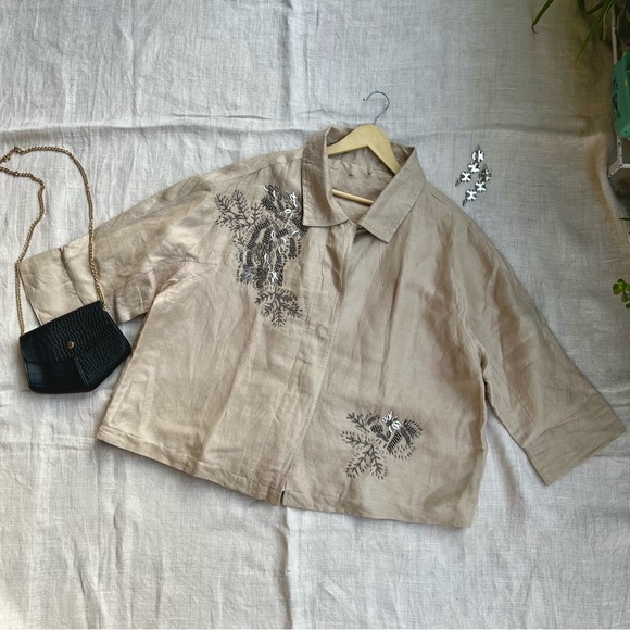 Tops - Beige Embellished Shirt